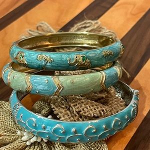 3 blue toned enamel bracelets